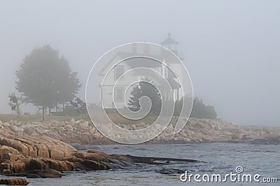 Maine Lighthouse in Fog Stock Photo